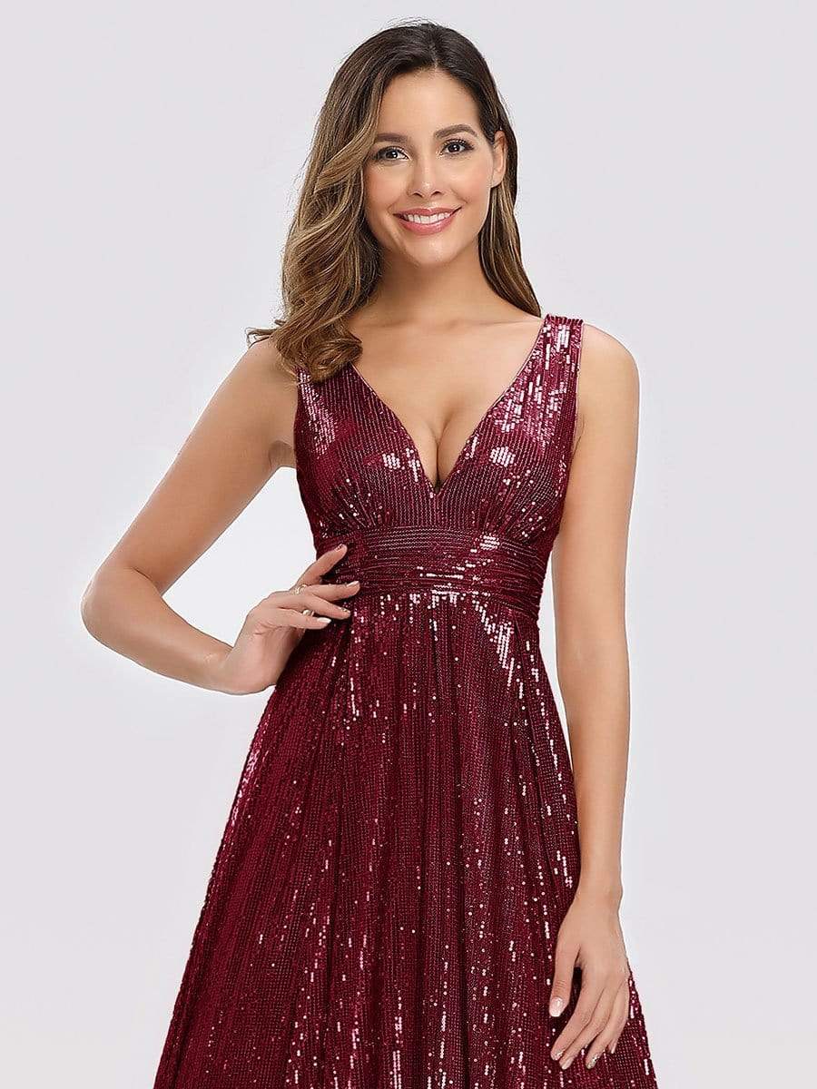 Color=Burgundy | Gorgeous Double V Neck Sleeveless Sequin Dress-Burgundy 5 Color=Burgundy | Gorgeous Double V Neck Sleeveless Sequin Dress-Burgundy 5