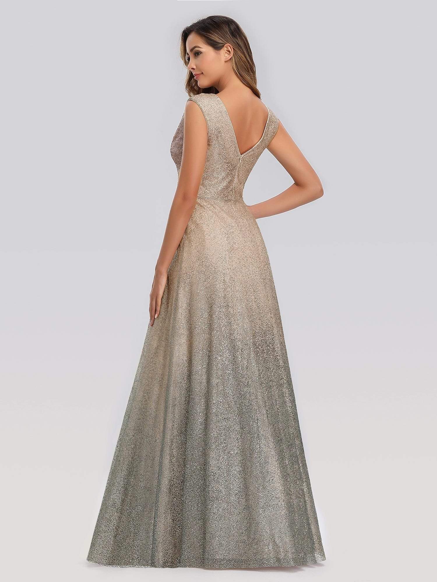 Color=Blush | Gradient V Neck Floor Length Evening Dress-Blush 3 Color=Blush | Gradient V Neck Floor Length Evening Dress-Blush 3