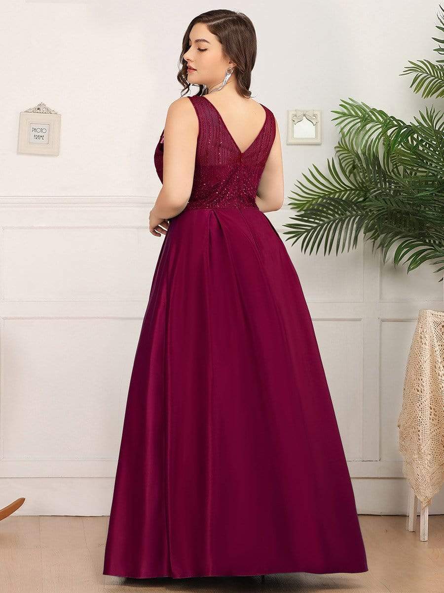 Color=Burgundy | Elegant Deep V Neck Floor Length Evening Dress-Burgundy 7 Color=Burgundy | Elegant Deep V Neck Floor Length Evening Dress-Burgundy 7