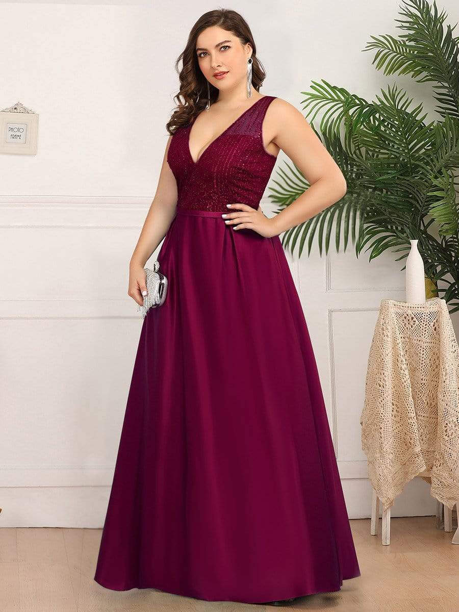 Color=Burgundy | Elegant Deep V Neck Floor Length Evening Dress-Burgundy 8 Color=Burgundy | Elegant Deep V Neck Floor Length Evening Dress-Burgundy 8