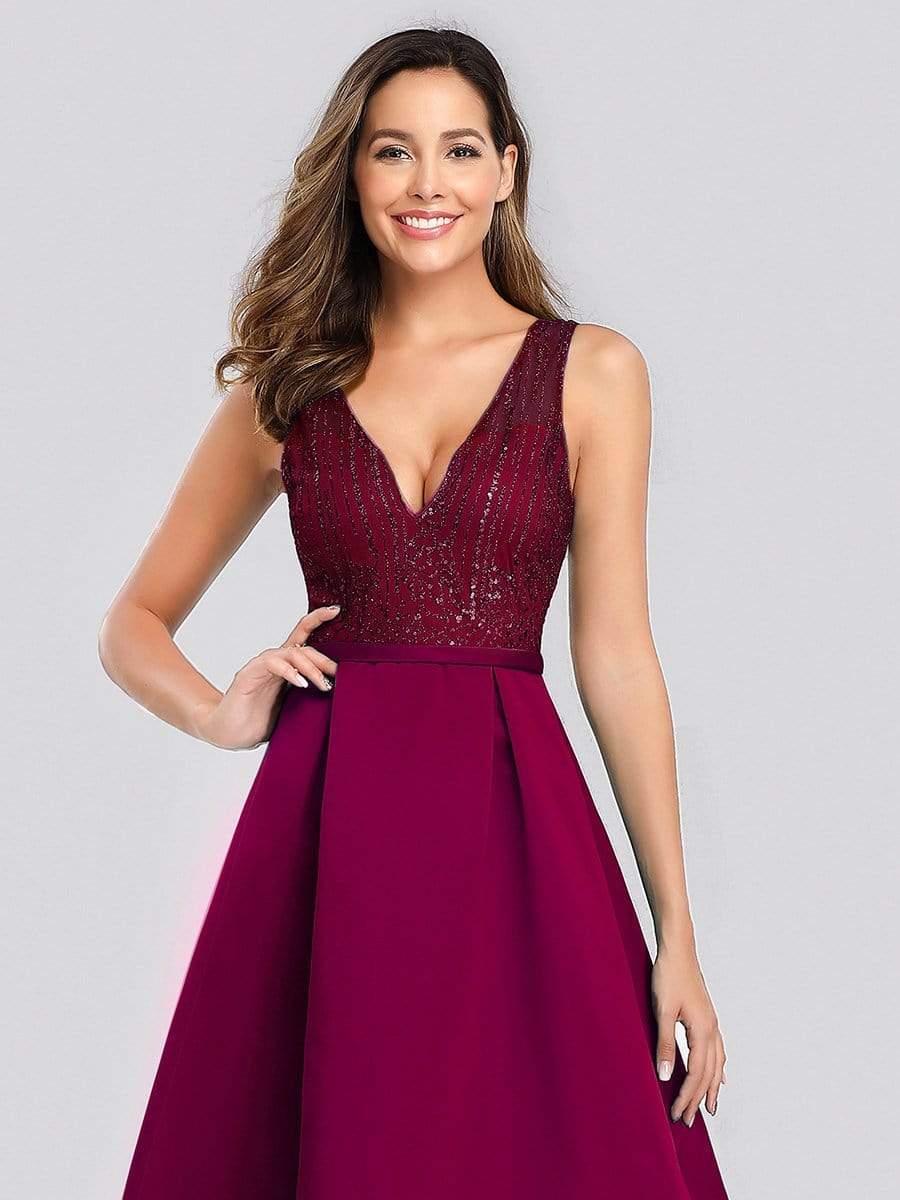 Color=Burgundy | Elegant Deep V Neck Floor Length Evening Dress-Burgundy 5 Color=Burgundy | Elegant Deep V Neck Floor Length Evening Dress-Burgundy 5