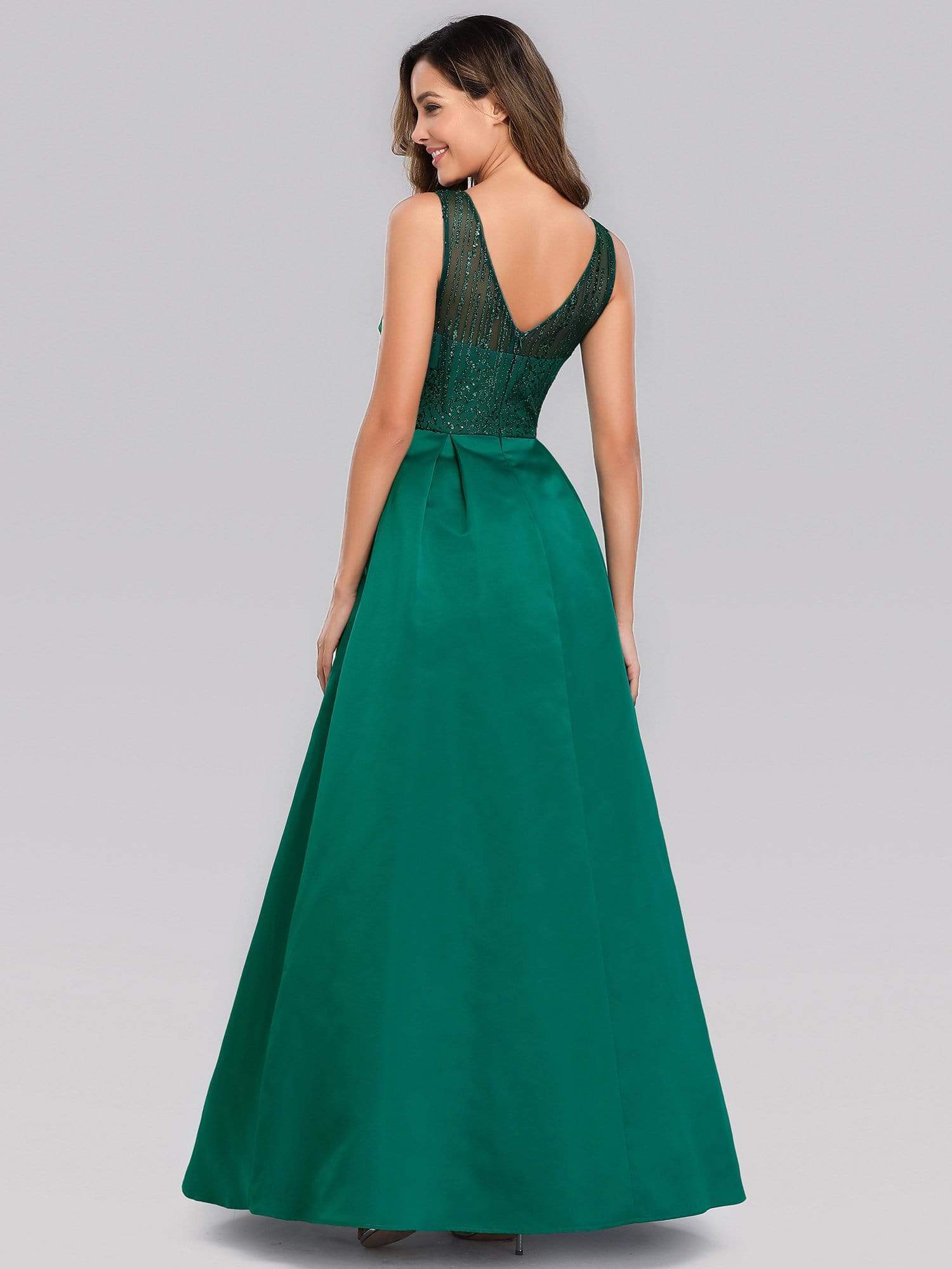 Color=Dark Green | Elegant Deep V Neck Floor Length Evening Dress-Dark Green 4 Color=Dark Green | Elegant Deep V Neck Floor Length Evening Dress-Dark Green 4