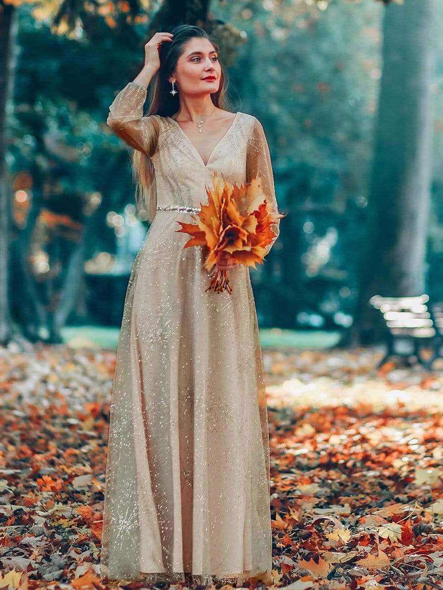 Color=Grey | Elegant Deep V-Neck Lantern Long Sleeve Dresses-Grey 9 Color=Grey | Elegant Deep V-Neck Lantern Long Sleeve Dresses-Grey 9