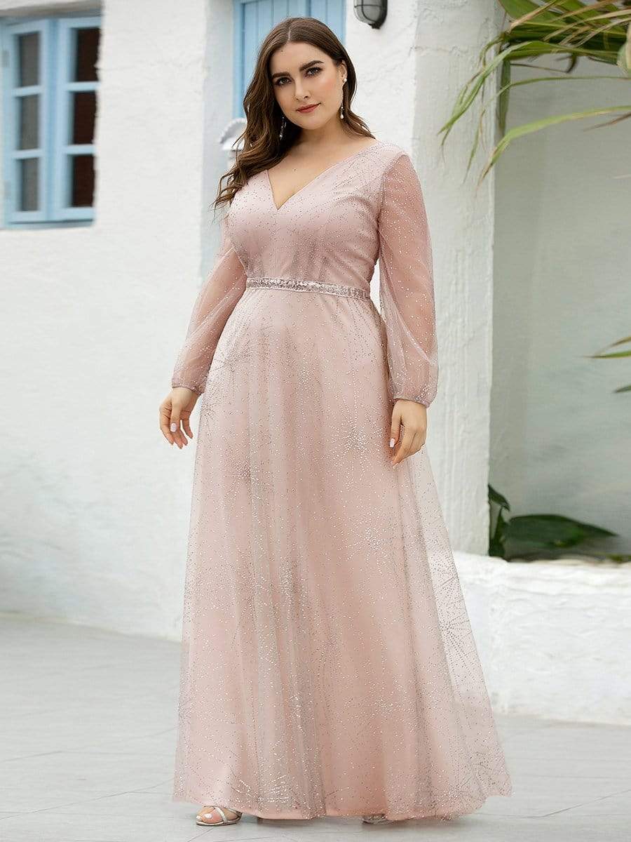 Color=Pink | Elegant Deep V-Neck Lantern Long Sleeve Dresses-Pink 7 Color=Pink | Elegant Deep V-Neck Lantern Long Sleeve Dresses-Pink 7