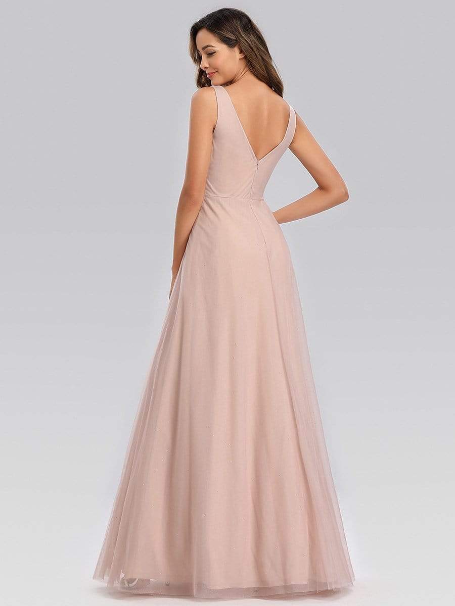 Color=Blush | Elegant V-Neck Floor Length Embroidery Evening Dress-Blush 2 Color=Blush | Elegant V-Neck Floor Length Embroidery Evening Dress-Blush 2