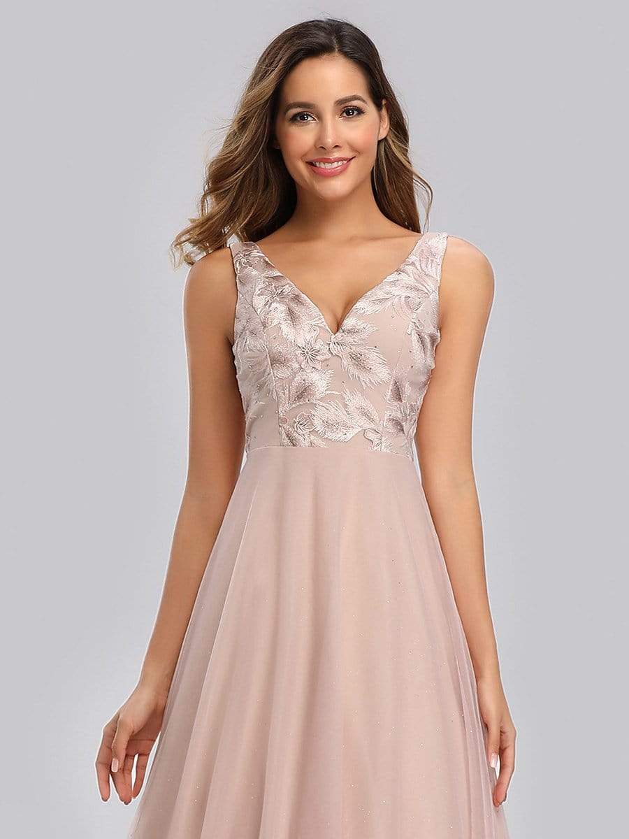 Color=Blush | Elegant V-Neck Floor Length Embroidery Evening Dress-Blush 5 Color=Blush | Elegant V-Neck Floor Length Embroidery Evening Dress-Blush 5