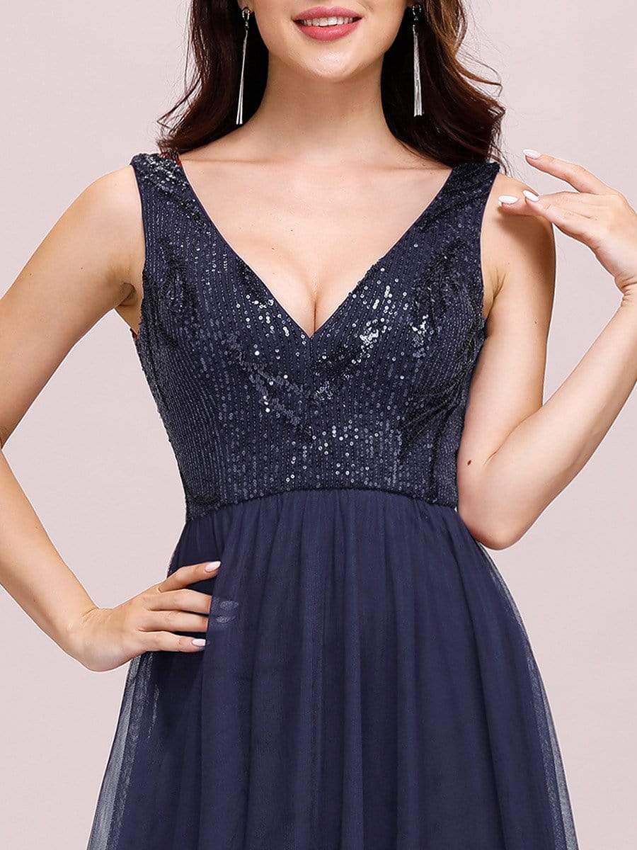 Color=Navy Blue | Women'S V-Neck Sequins Dress Patchwork Evening Party Dress-Navy Blue 6 Color=Navy Blue | Women'S V-Neck Sequins Dress Patchwork Evening Party Dress-Navy Blue 6