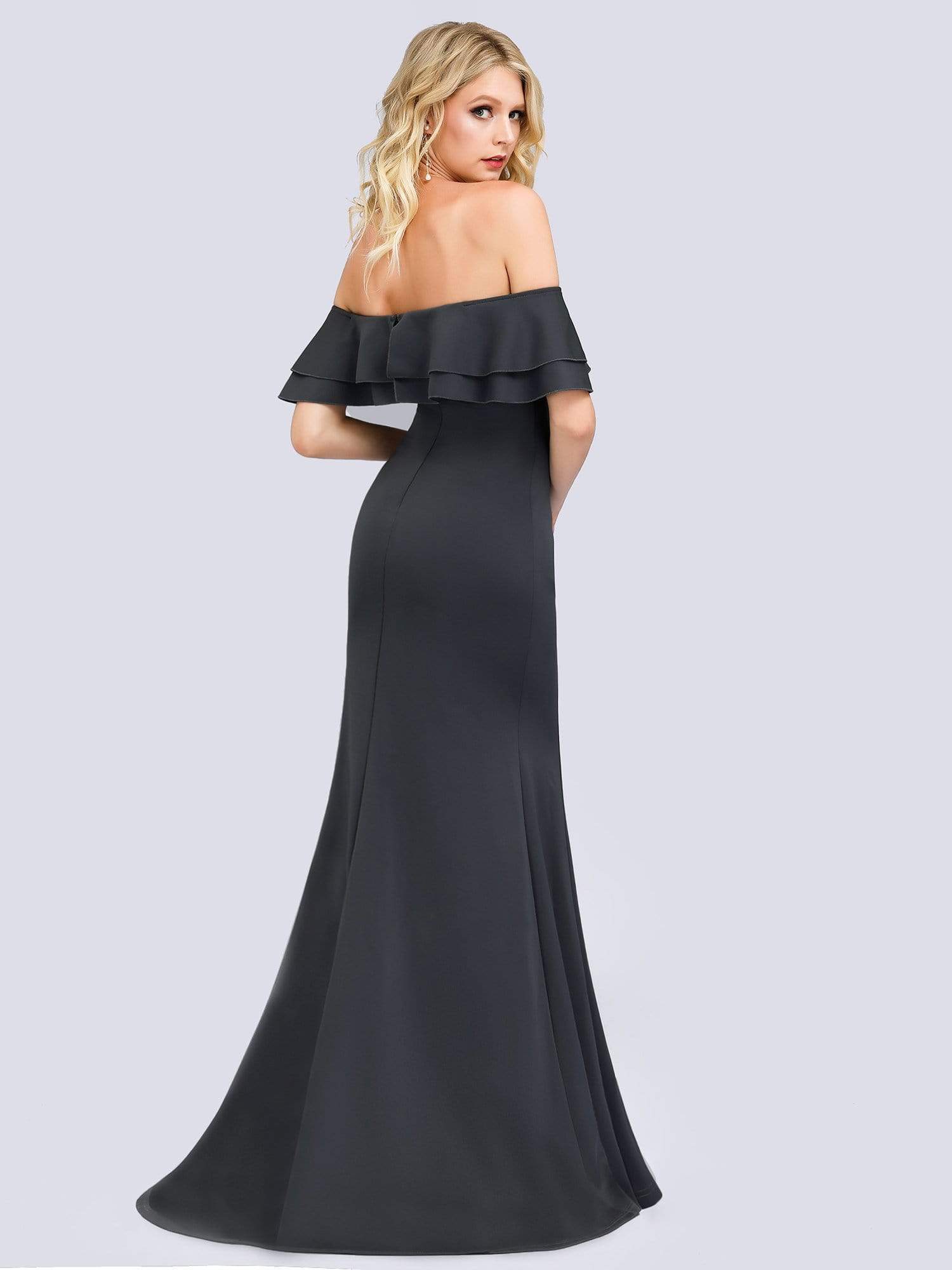 Color=Deep Grey | Romantic Off Shoulder Fishtail Evening Dress-Deep Grey 11 Color=Deep Grey | Romantic Off Shoulder Fishtail Evening Dress-Deep Grey 11