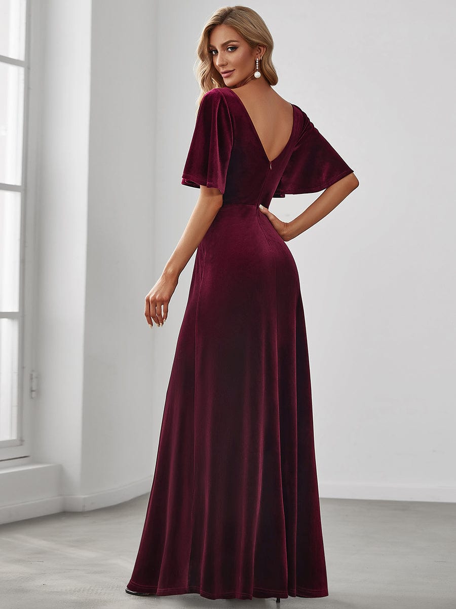 Vintage Plus Size Floor Length Velvet Evening Dress #color_Burgundy Vintage Plus Size Floor Length Velvet Evening Dress #color_Burgundy