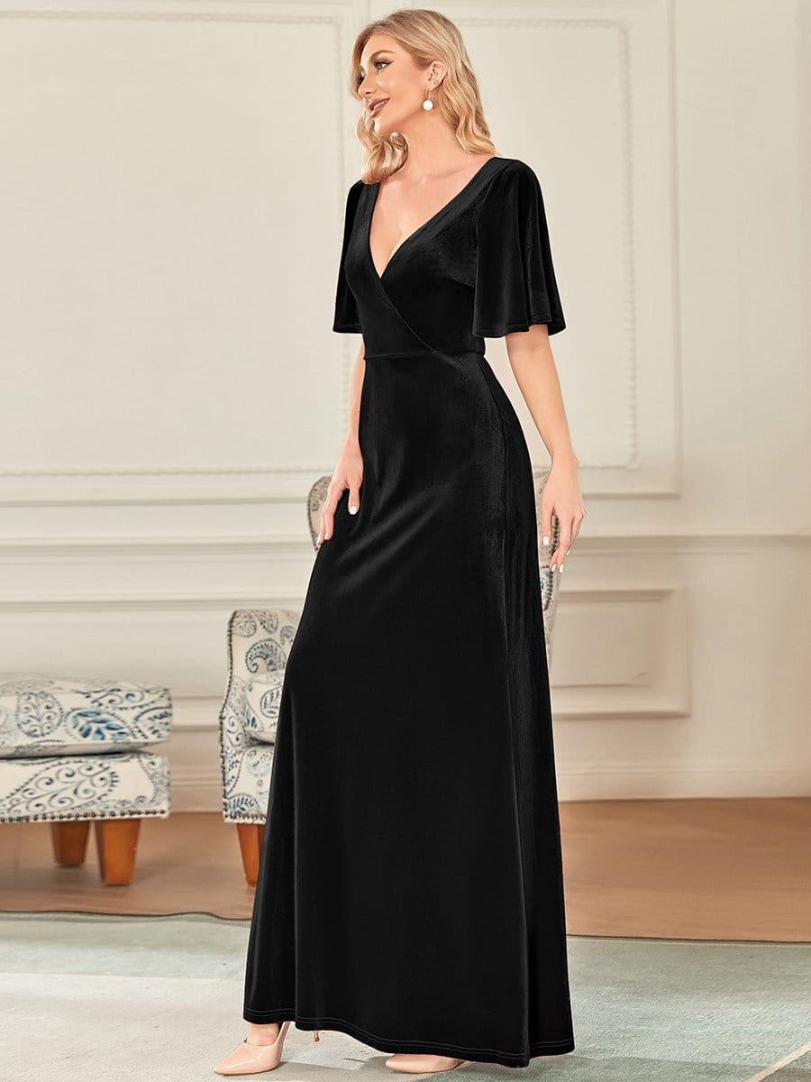 Vintage Plus Size Floor Length Velvet Evening Dress #color_Black Vintage Plus Size Floor Length Velvet Evening Dress #color_Black