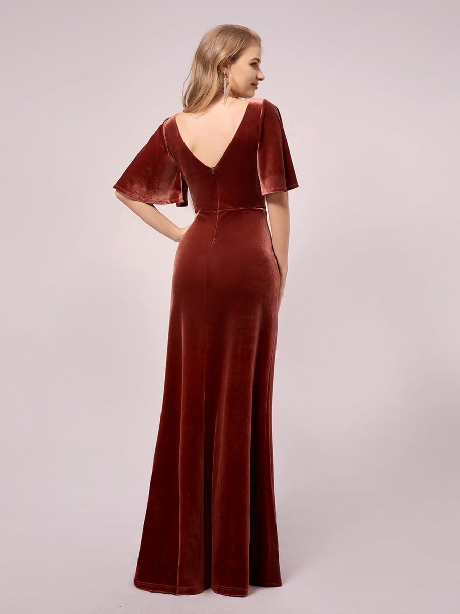 Color=Brick Red | Elegant Double V Neck Velvet Maternity Dresses-Brick Red 2 Color=Brick Red | Elegant Double V Neck Velvet Maternity Dresses-Brick Red 2