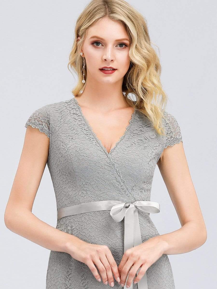 Color=Grey | Simple Floral Lace Floor Length Party Dress-Grey 5 Color=Grey | Simple Floral Lace Floor Length Party Dress-Grey 5