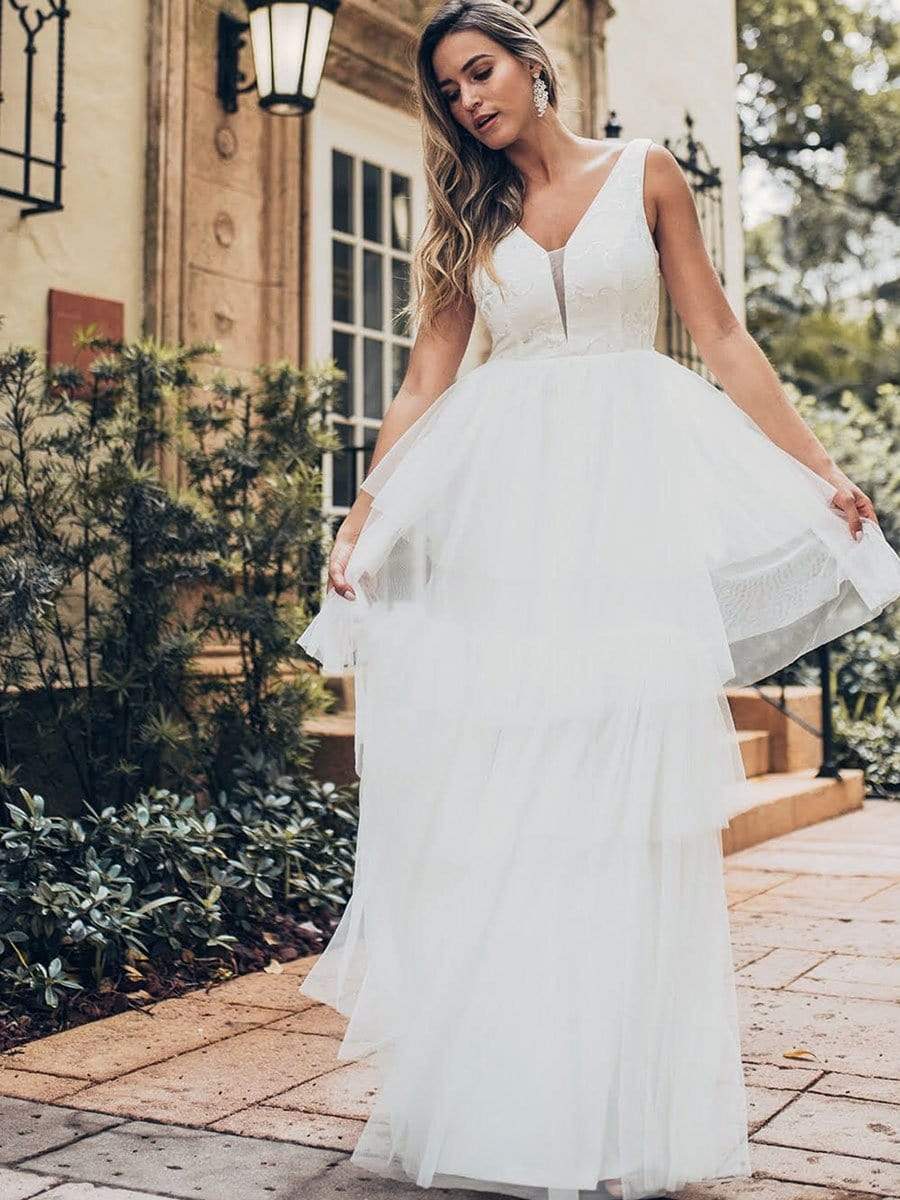 Color=White | Women'S Double Deep V Neck Wedding Dresses-White 1 Color=White | Women'S Double Deep V Neck Wedding Dresses-White 1