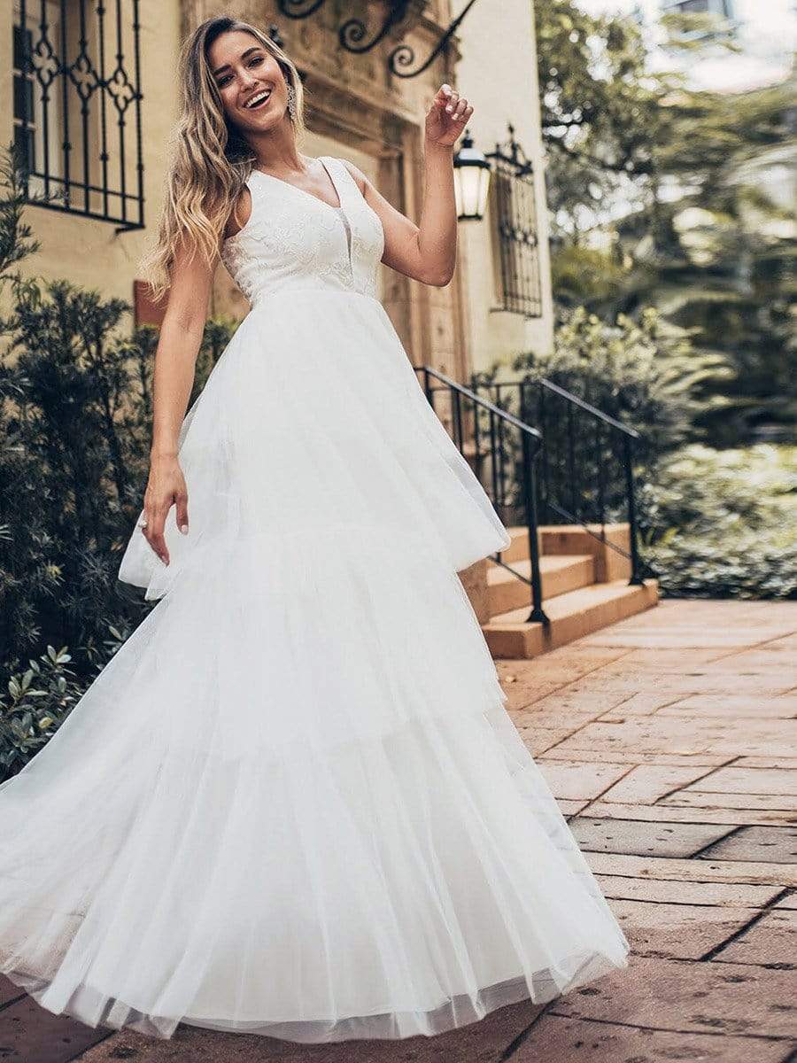 Color=White | Women'S Double Deep V Neck Wedding Dresses-White 2 Color=White | Women'S Double Deep V Neck Wedding Dresses-White 2