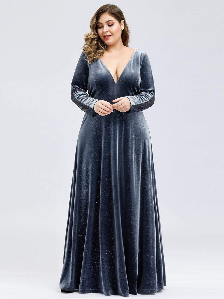 Color=Dusty Navy | Women'S V-Neck Velvet Floor Length Evening Dress-Dusty Navy 6 Color=Dusty Navy | Women'S V-Neck Velvet Floor Length Evening Dress-Dusty Navy 6