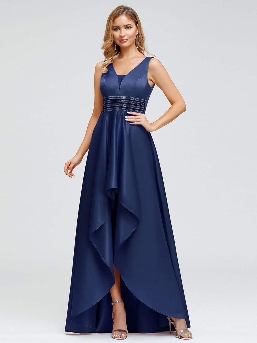 Color=Navy Blue | Women's V-Neck High Low Cocktail Party Maxi Dress-Navy Blue 1 Color=Navy Blue | Women's V-Neck High Low Cocktail Party Maxi Dress-Navy Blue 1