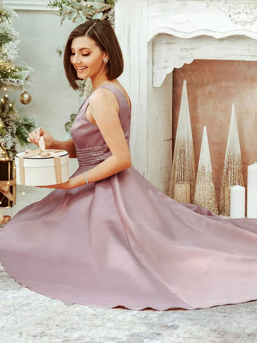 Color=Purple Orchid | Women's V-Neck High Low Cocktail Party Maxi Dress-Purple Orchid 3 Color=Purple Orchid | Women's V-Neck High Low Cocktail Party Maxi Dress-Purple Orchid 3