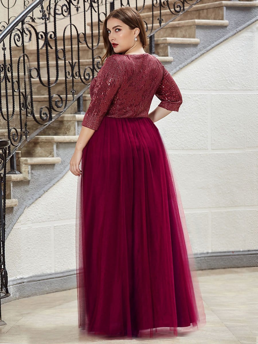 Color=Burgundy | Women'S Fashion V-Neck Floor Length Evening Dress-Burgundy 7 Color=Burgundy | Women'S Fashion V-Neck Floor Length Evening Dress-Burgundy 7