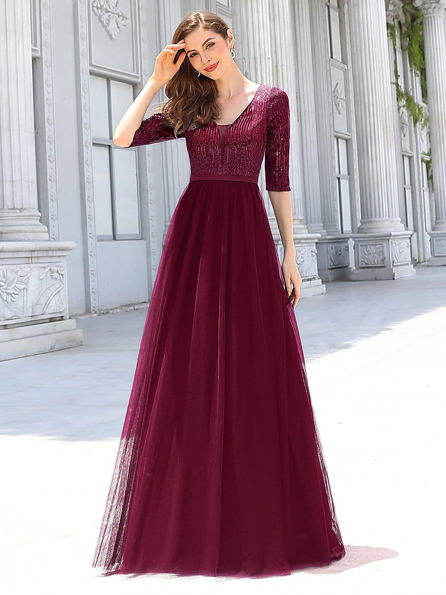 Color=Burgundy | Women'S Fashion V-Neck Floor Length Evening Dress-Burgundy 4 Color=Burgundy | Women'S Fashion V-Neck Floor Length Evening Dress-Burgundy 4