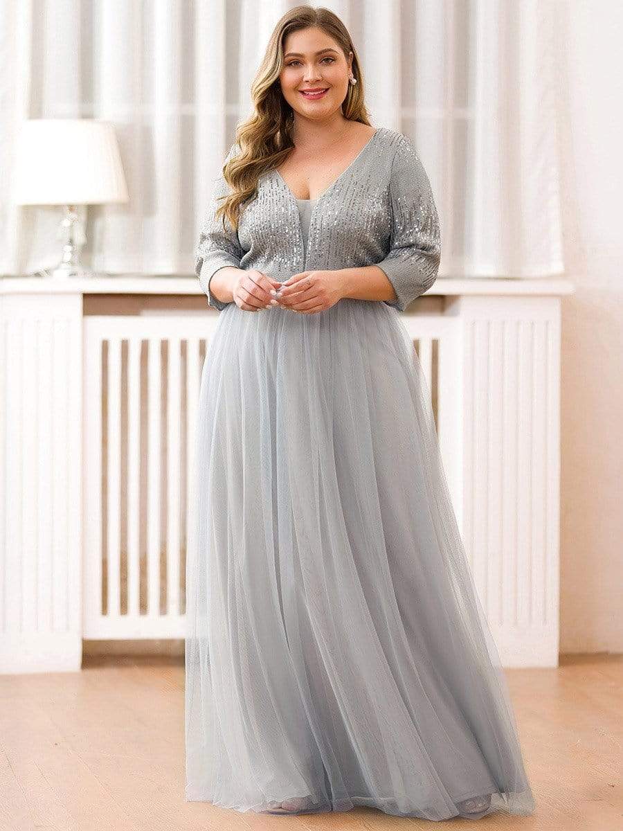 Color=Grey | Women'S Fashion V-Neck Floor Length Evening Dress-Grey 12 Color=Grey | Women'S Fashion V-Neck Floor Length Evening Dress-Grey 12
