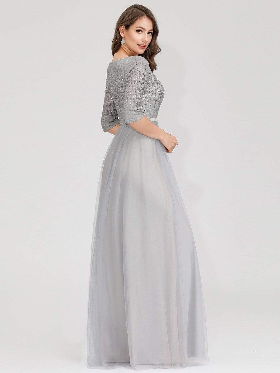 Color=Grey | Women'S Fashion V-Neck Floor Length Evening Dress-Grey 6 Color=Grey | Women'S Fashion V-Neck Floor Length Evening Dress-Grey 6