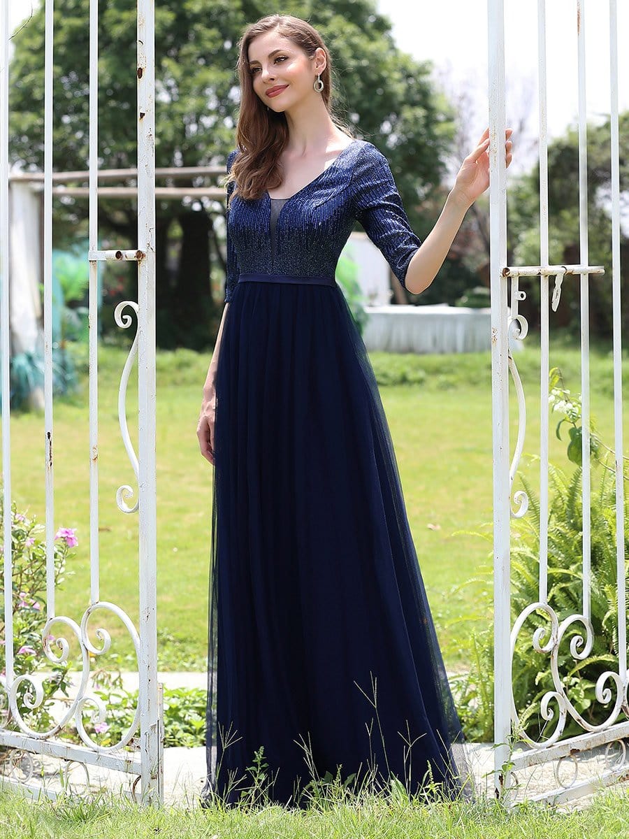 Color=Navy Blue | Women'S Fashion V-Neck Floor Length Evening Dress-Navy Blue 3 Color=Navy Blue | Women'S Fashion V-Neck Floor Length Evening Dress-Navy Blue 3
