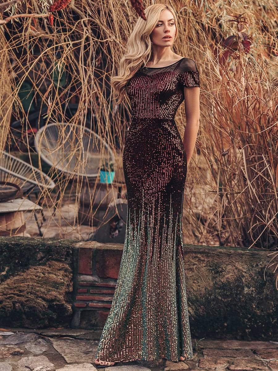 Color=Burgundy | Women'S Cap Sleeve Sequin Dress Mermaid Party Dress-Burgundy 5 Color=Burgundy | Women'S Cap Sleeve Sequin Dress Mermaid Party Dress-Burgundy 5