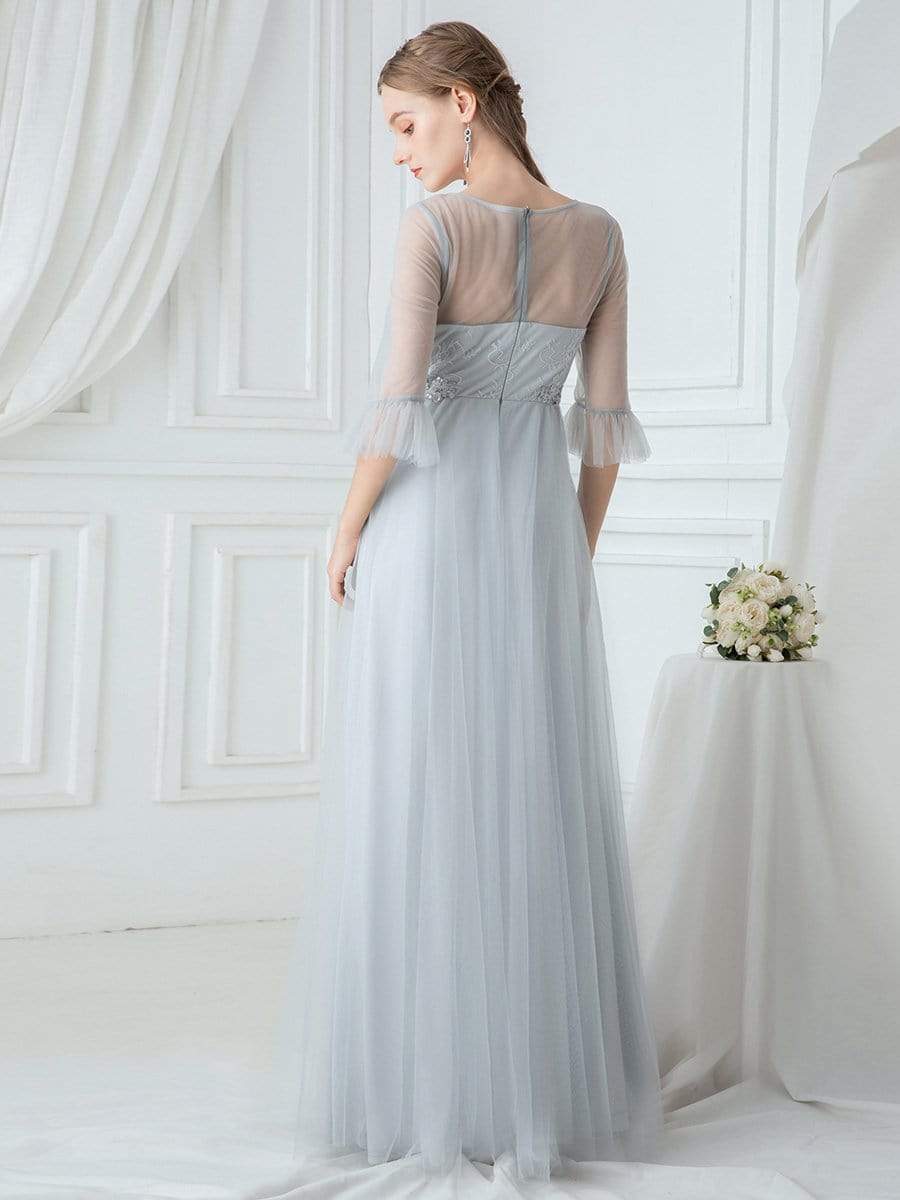 Color=Grey | Women'S Elegant Floor Length Tulle Bridesmaid Dress-Grey 2 Color=Grey | Women'S Elegant Floor Length Tulle Bridesmaid Dress-Grey 2