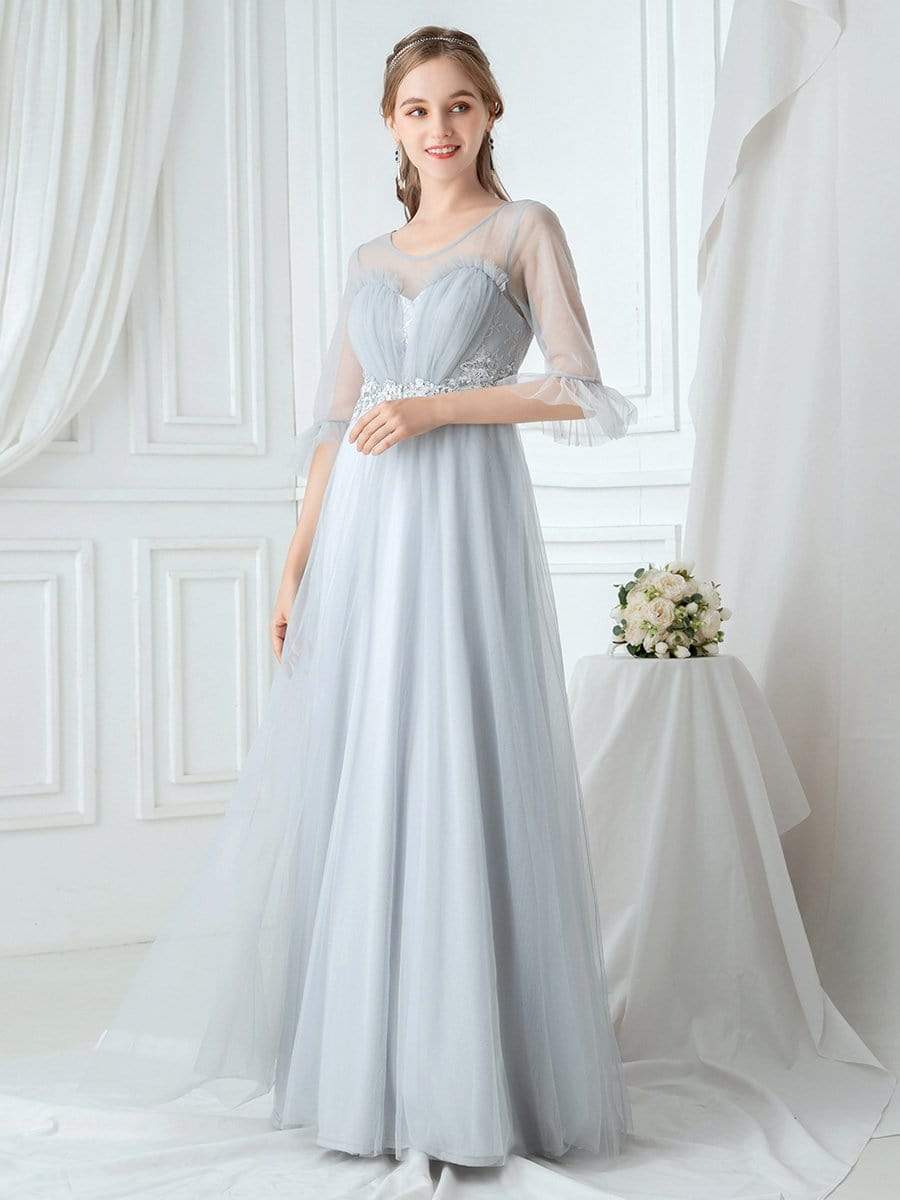 Color=Grey | Women'S Elegant Floor Length Tulle Bridesmaid Dress-Grey 3 Color=Grey | Women'S Elegant Floor Length Tulle Bridesmaid Dress-Grey 3