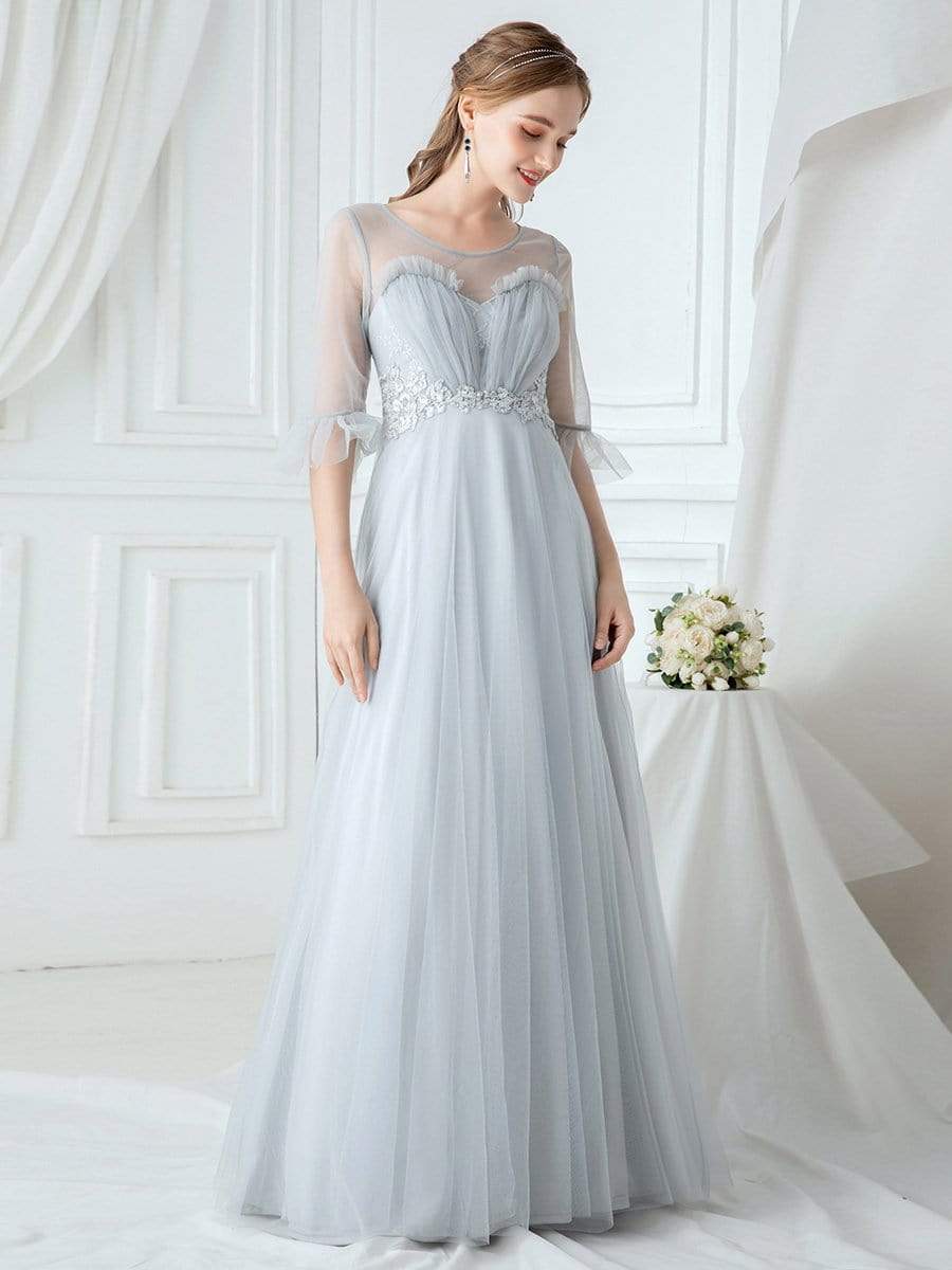 Color=Grey | Women'S Elegant Floor Length Tulle Bridesmaid Dress-Grey 1 Color=Grey | Women'S Elegant Floor Length Tulle Bridesmaid Dress-Grey 1