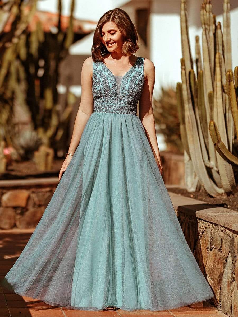 Color=Dusty Blue | Women'S Elegant V Neck Floor Length Bridesmaid Dress-Dusty Blue 1 Color=Dusty Blue | Women'S Elegant V Neck Floor Length Bridesmaid Dress-Dusty Blue 1