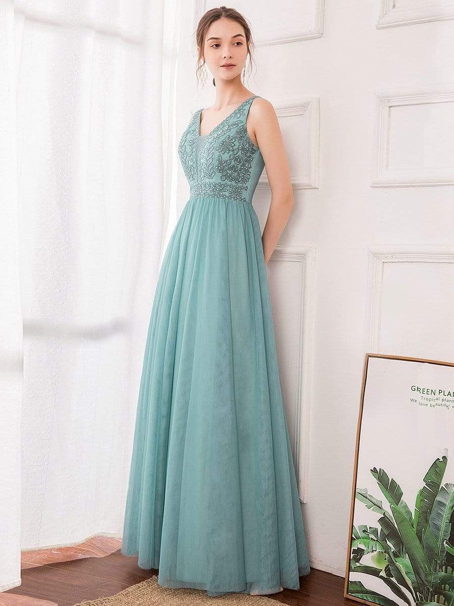 Color=Dusty Blue | Women'S Elegant V Neck Floor Length Bridesmaid Dress-Dusty Blue 13 Color=Dusty Blue | Women'S Elegant V Neck Floor Length Bridesmaid Dress-Dusty Blue 13