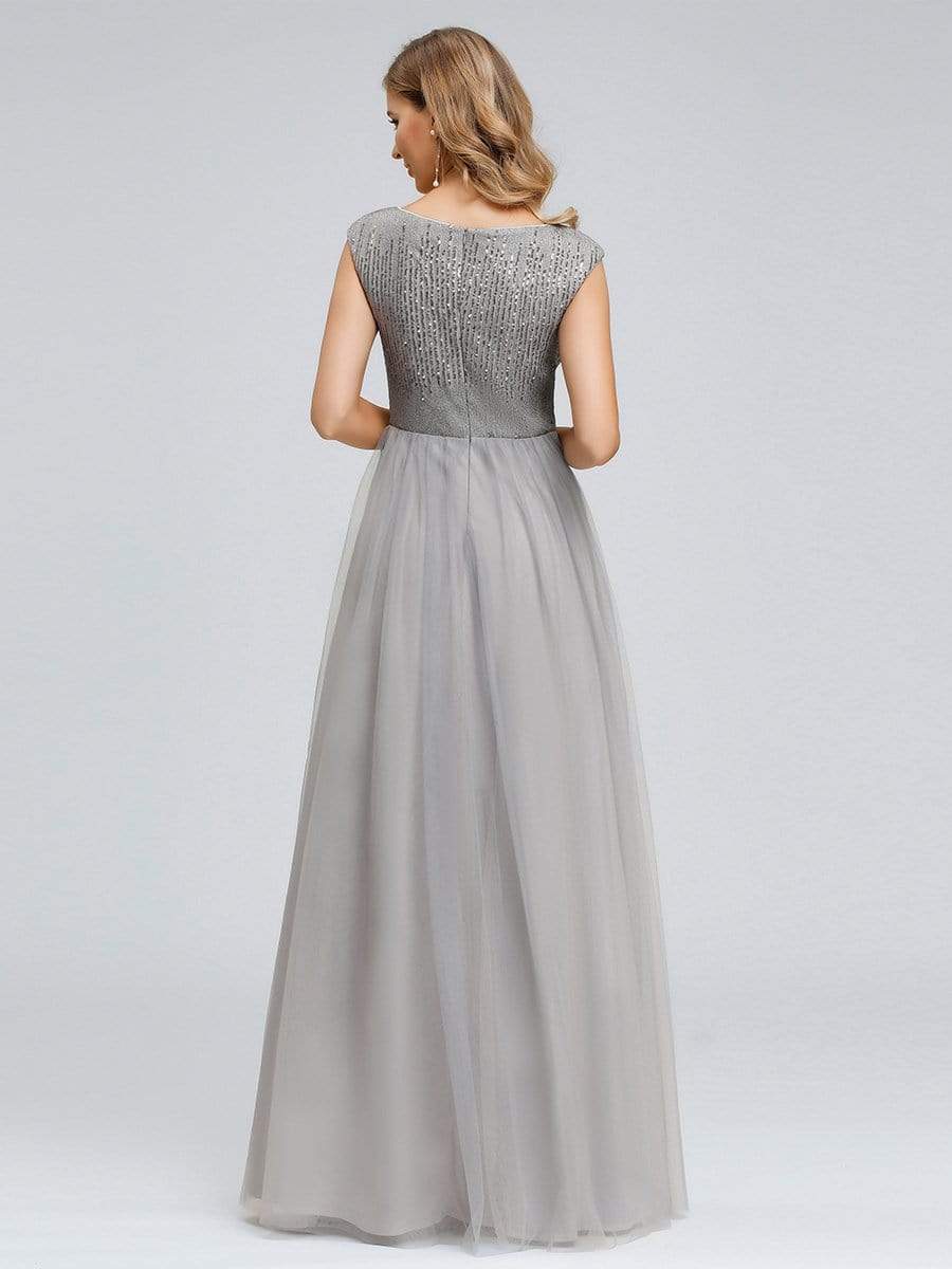 Color=Grey | Women'S Elegant V-Neck Sequin Dress Evening Gowns-Grey 2 Color=Grey | Women'S Elegant V-Neck Sequin Dress Evening Gowns-Grey 2