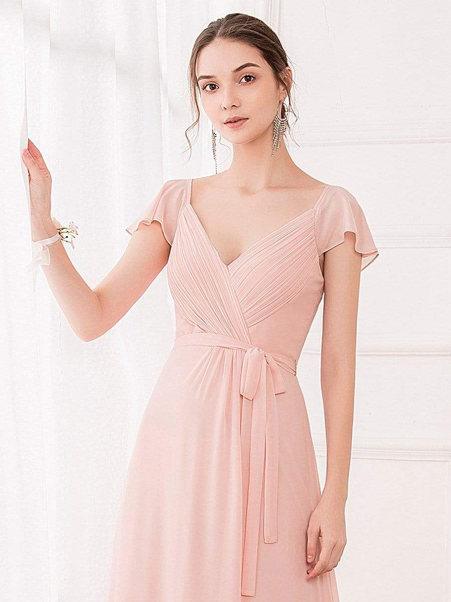 Color=Pink | Women'S Elegant A-Line Ruffles Sleeve Bridesmaid Dress-Pink 5 Color=Pink | Women'S Elegant A-Line Ruffles Sleeve Bridesmaid Dress-Pink 5