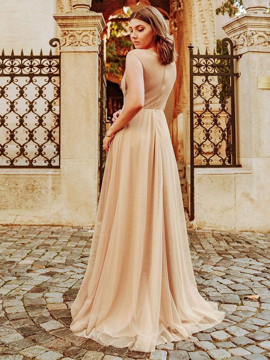 Color=Beige | Women'S A-Line See-Through Cap Sleeve Evening Dress-Beige 4 Color=Beige | Women'S A-Line See-Through Cap Sleeve Evening Dress-Beige 4