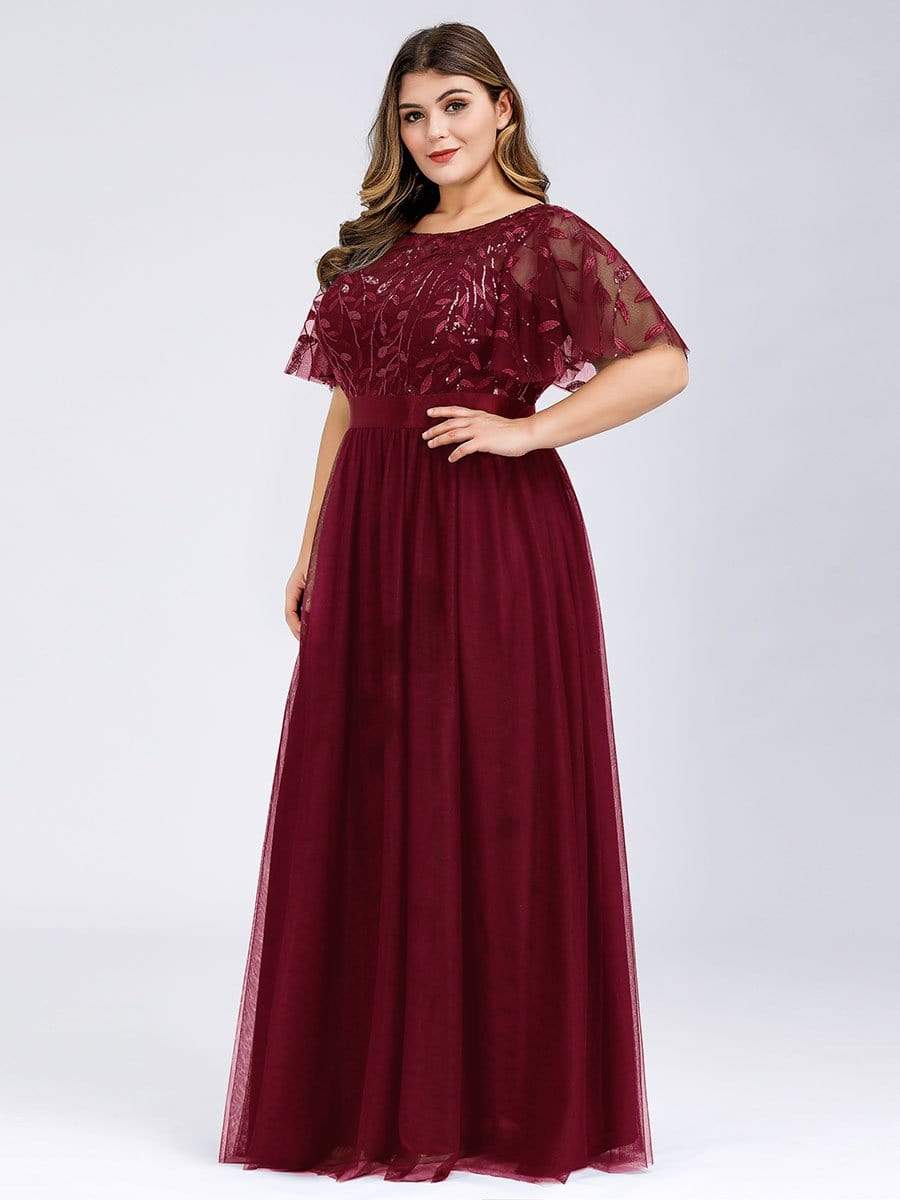 Plus Size Women's Embroidery Evening Dresses with Short Sleeve Plus Size Women's Embroidery Evening Dresses with Short Sleeve