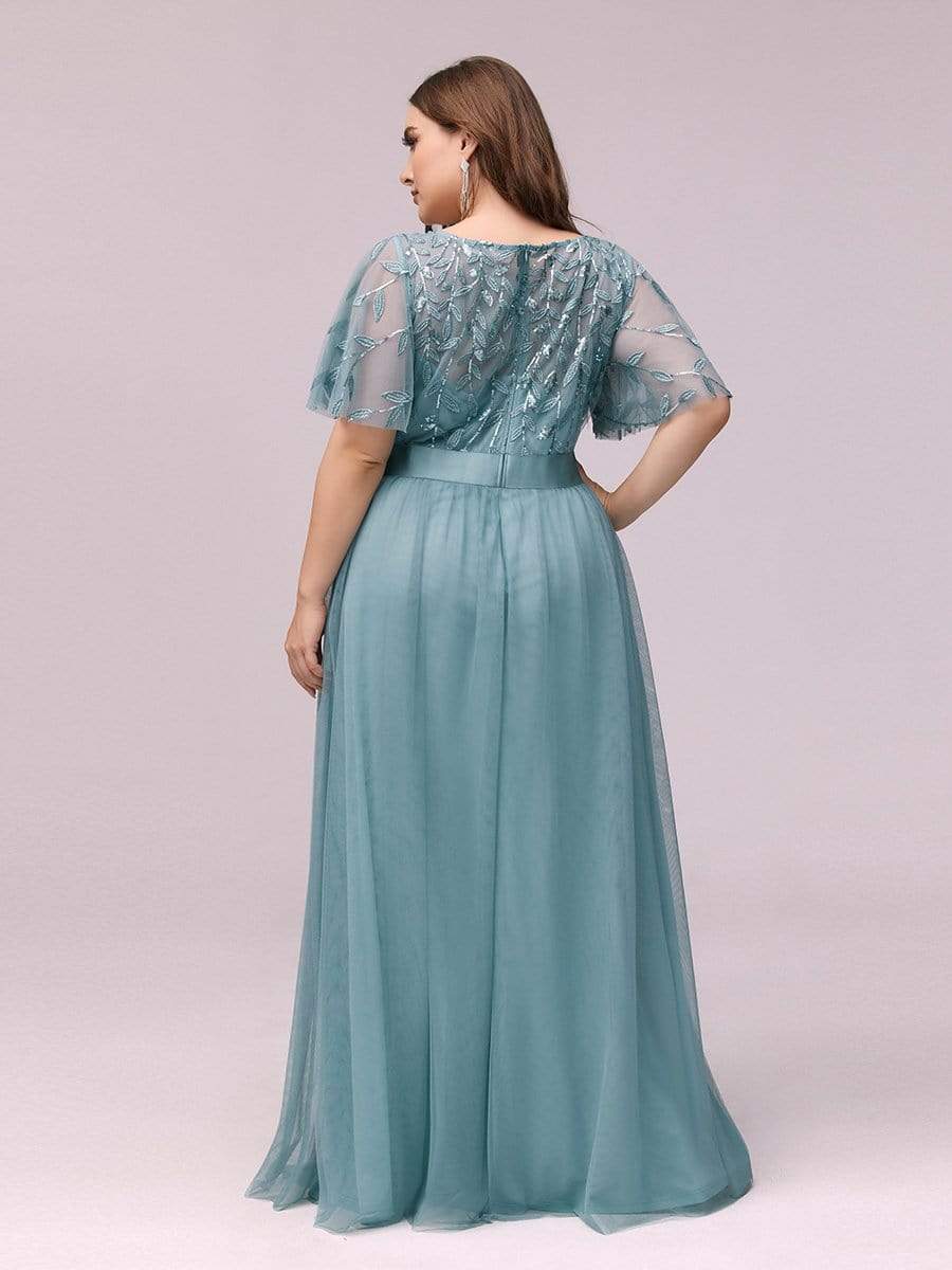 COLOR=Dusty Blue | Women'S A-Line Short Sleeve Embroidery Floor Length Evening Dresses-Dusty Blue 7 COLOR=Dusty Blue | Women'S A-Line Short Sleeve Embroidery Floor Length Evening Dresses-Dusty Blue 7