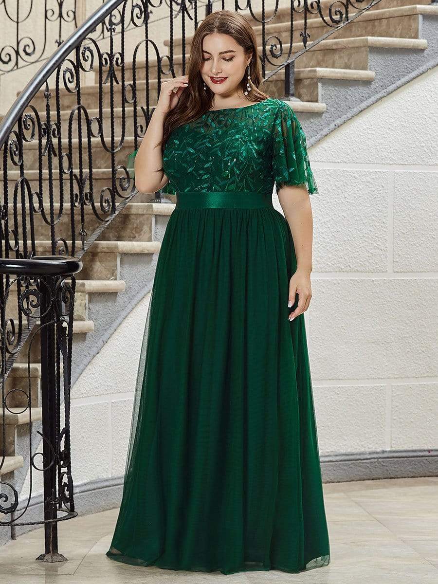 Color=Dark Green | Plus Size Women'S Embroidery Evening Dresses With Short Sleeve-Dark Green 3 Color=Dark Green | Plus Size Women'S Embroidery Evening Dresses With Short Sleeve-Dark Green 3