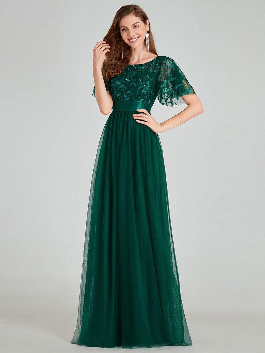 Color=Dark Green | Women'S A-Line Short Sleeve Embroidery Floor Length Evening Dresses-Dark Green 1 Color=Dark Green | Women'S A-Line Short Sleeve Embroidery Floor Length Evening Dresses-Dark Green 1