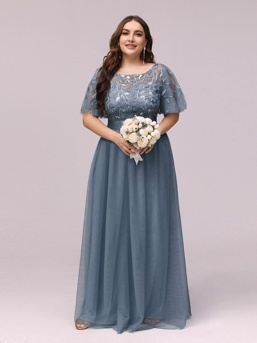 COLOR=Dusty Navy | Plus Size Women'S Embroidery Evening Dresses With Short Sleeve-Dusty Navy 4 COLOR=Dusty Navy | Plus Size Women'S Embroidery Evening Dresses With Short Sleeve-Dusty Navy 4