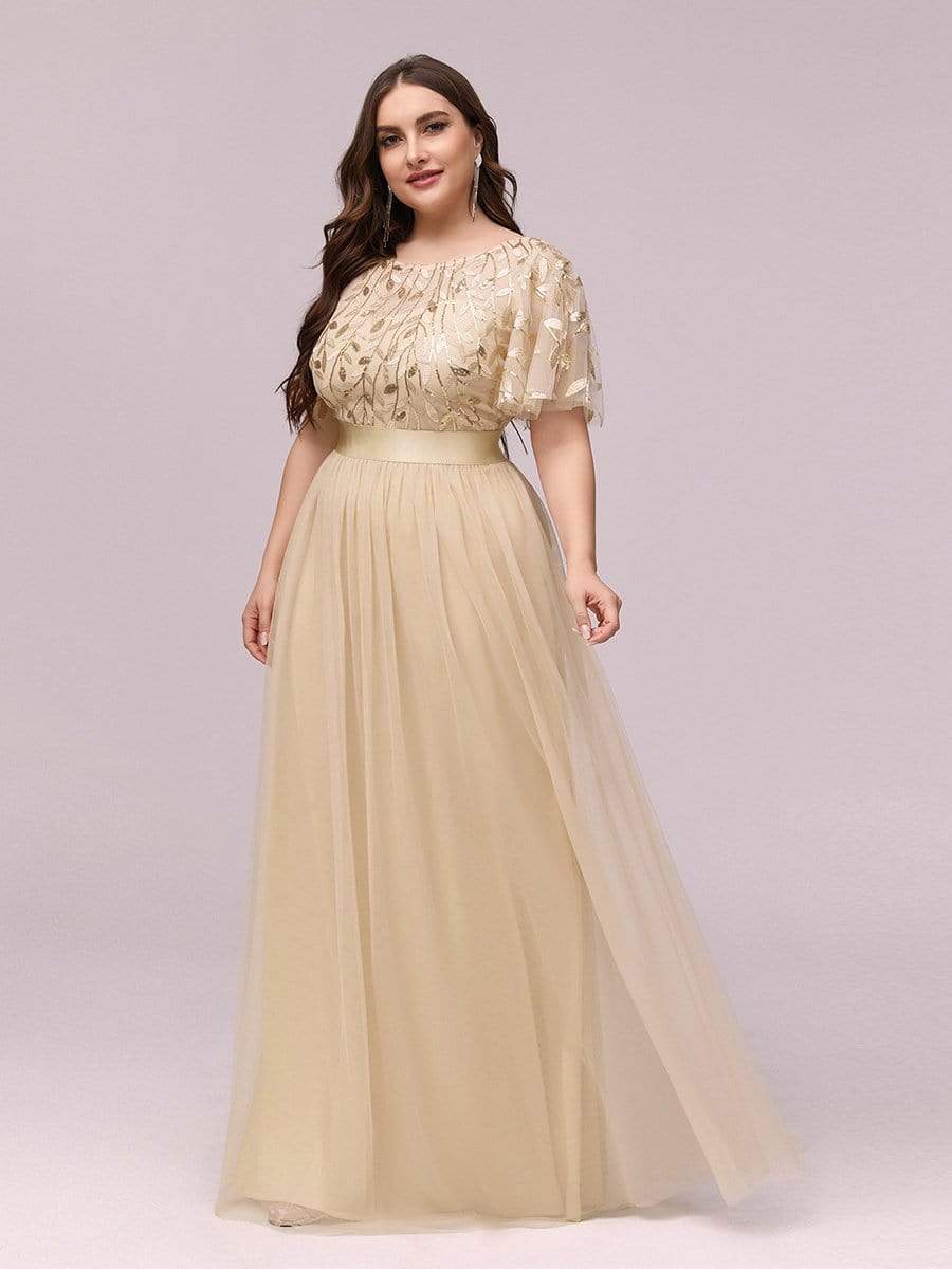 COLOR=Gold | Plus Size Women'S Embroidery Evening Dresses With Short Sleeve-Gold 3 COLOR=Gold | Plus Size Women'S Embroidery Evening Dresses With Short Sleeve-Gold 3