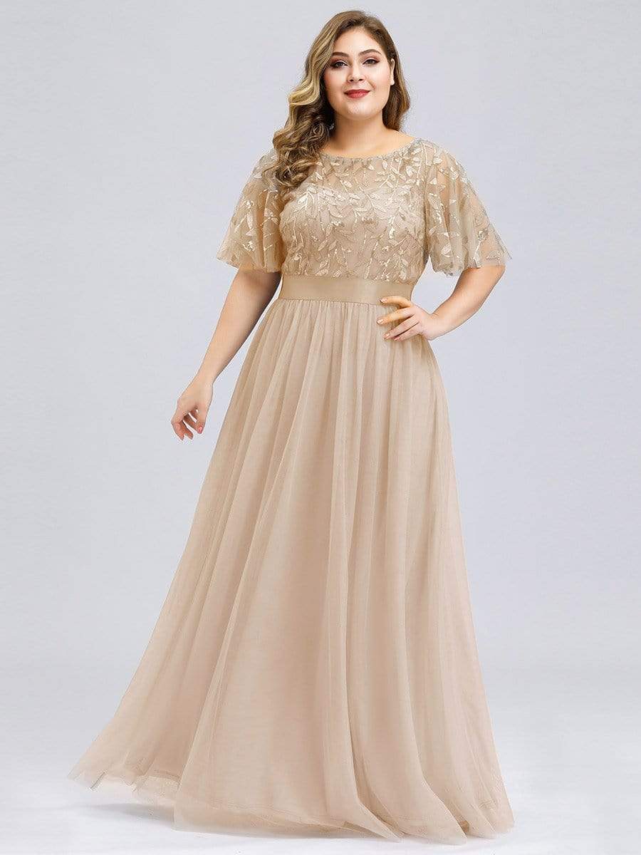 Plus Size Women's Embroidery Evening Dresses with Short Sleeve Plus Size Women's Embroidery Evening Dresses with Short Sleeve