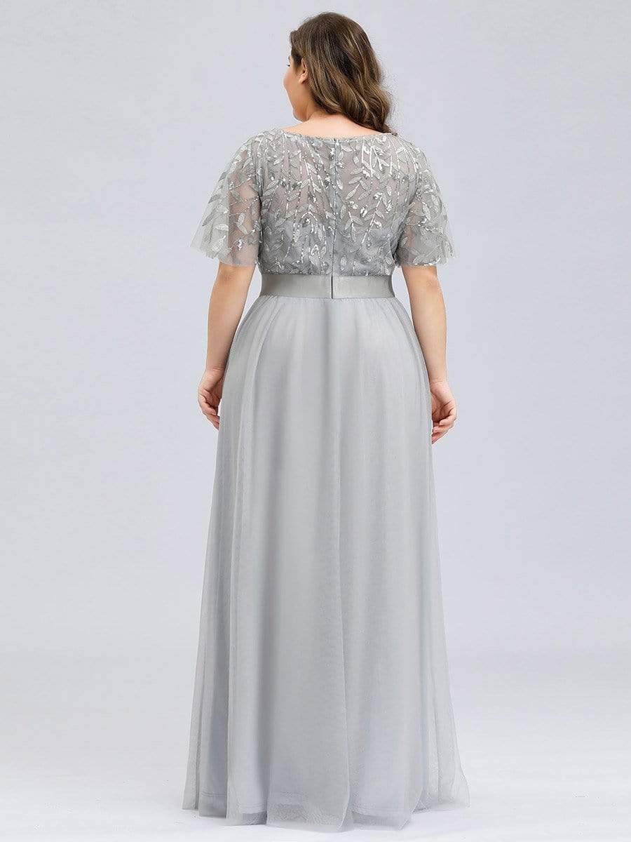 Color=Grey | Women'S A-Line Short Sleeve Embroidery Floor Length Evening Dresses-Grey 8 Color=Grey | Women'S A-Line Short Sleeve Embroidery Floor Length Evening Dresses-Grey 8