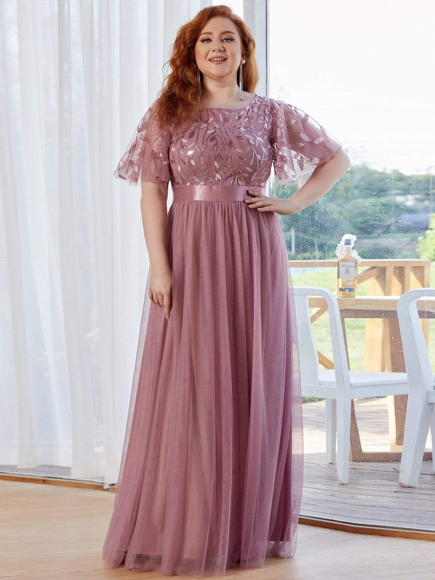 Color=Purple Orchid | Plus Size Women'S Embroidery Evening Dresses With Short Sleeve-Purple Orchid 1 Color=Purple Orchid | Plus Size Women'S Embroidery Evening Dresses With Short Sleeve-Purple Orchid 1