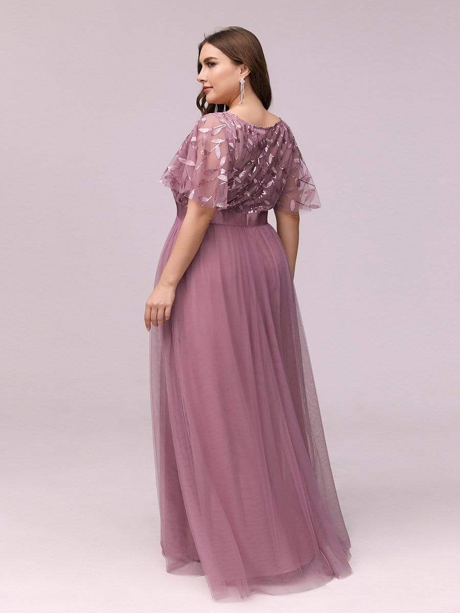 Color=Purple Orchid | Plus Size Women'S Embroidery Evening Dresses With Short Sleeve-Purple Orchid 4 Color=Purple Orchid | Plus Size Women'S Embroidery Evening Dresses With Short Sleeve-Purple Orchid 4