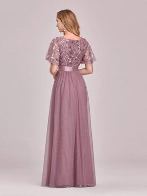 Color=Purple Orchid | Women'S A-Line Short Sleeve Embroidery Floor Length Evening Dresses-Purple Orchid 4