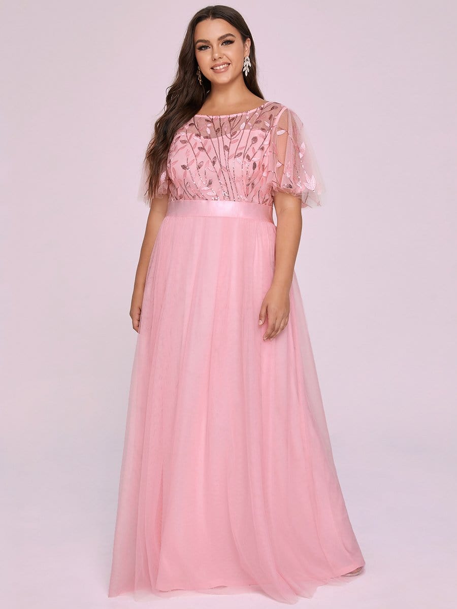 Color=Pink | Women'S A-Line Short Sleeve Embroidery Floor Length Evening Dresses-Pink 5 Color=Pink | Women'S A-Line Short Sleeve Embroidery Floor Length Evening Dresses-Pink 5