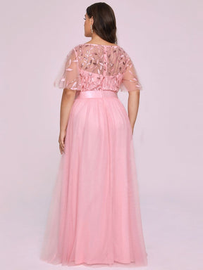 Color=Pink | Women'S A-Line Short Sleeve Embroidery Floor Length Evening Dresses-Pink 6