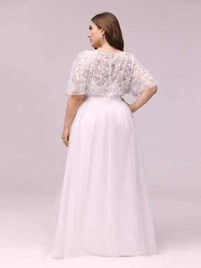 COLOR=White | Plus Size Women'S Embroidery Evening Dresses With Short Sleeve-White 2