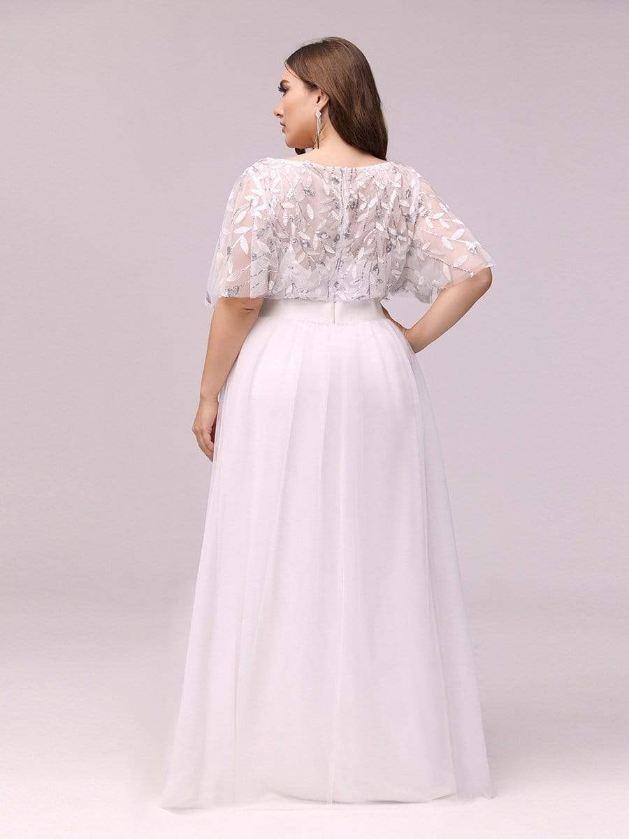COLOR=White | Women'S A-Line Short Sleeve Embroidery Floor Length Evening Dresses-White 6 COLOR=White | Women'S A-Line Short Sleeve Embroidery Floor Length Evening Dresses-White 6